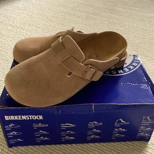 Birkenstock Boston Suede Leather Clogs in Taupe